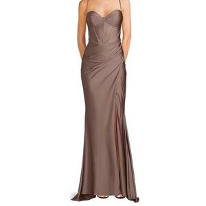 Elegant Brown Strapless Gown
